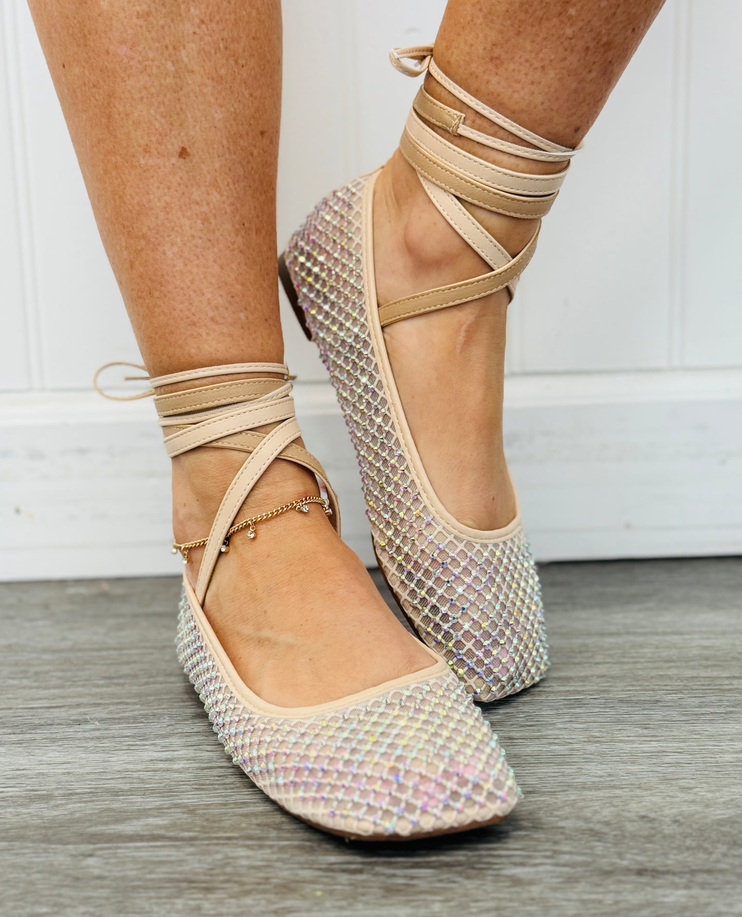 Nude Shimmer Wrap Flat