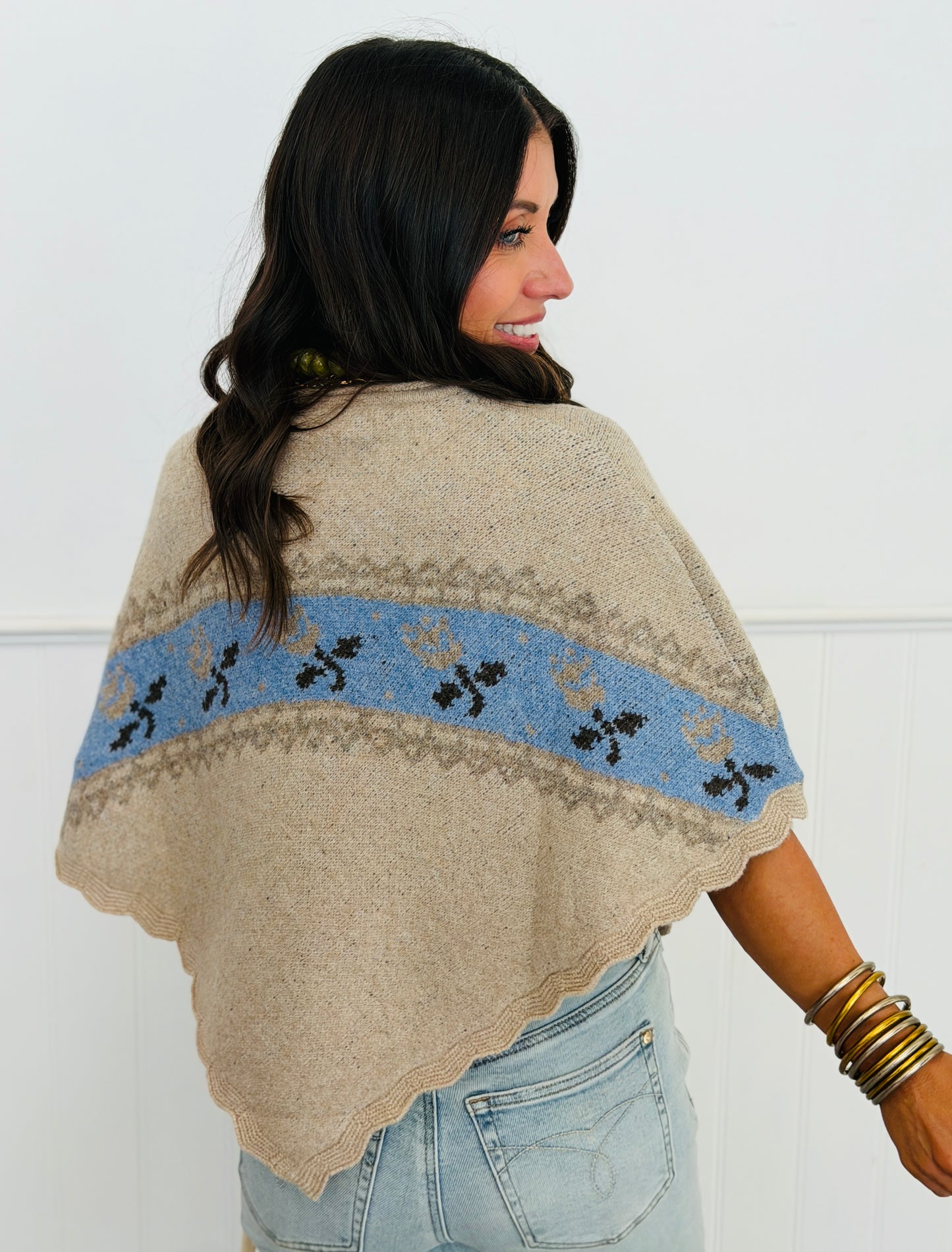 Beige Knit Sweater Poncho (Reg)