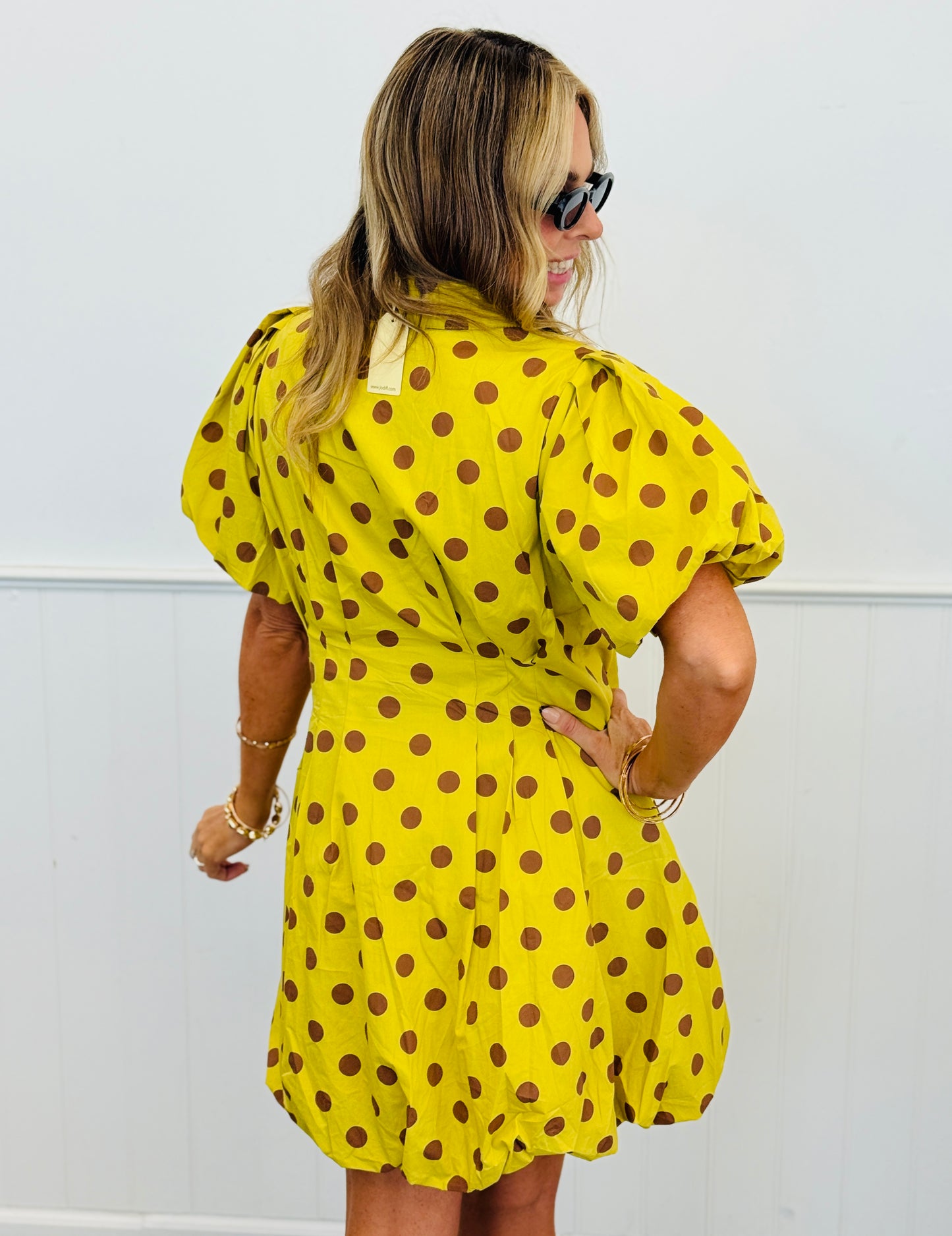 Chartreuse Polka Dot Balloon Mini Dress (Reg.)