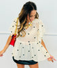 Cream Polka Dot Sheer Ruffle Sleeve Blouse (Reg. and Plus)