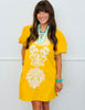 Yellow Contrast V-Neck Balloon Sleeve Mini Dress (Reg.)