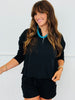 Black Half Zip LS Tee & Short Set (Reg.)