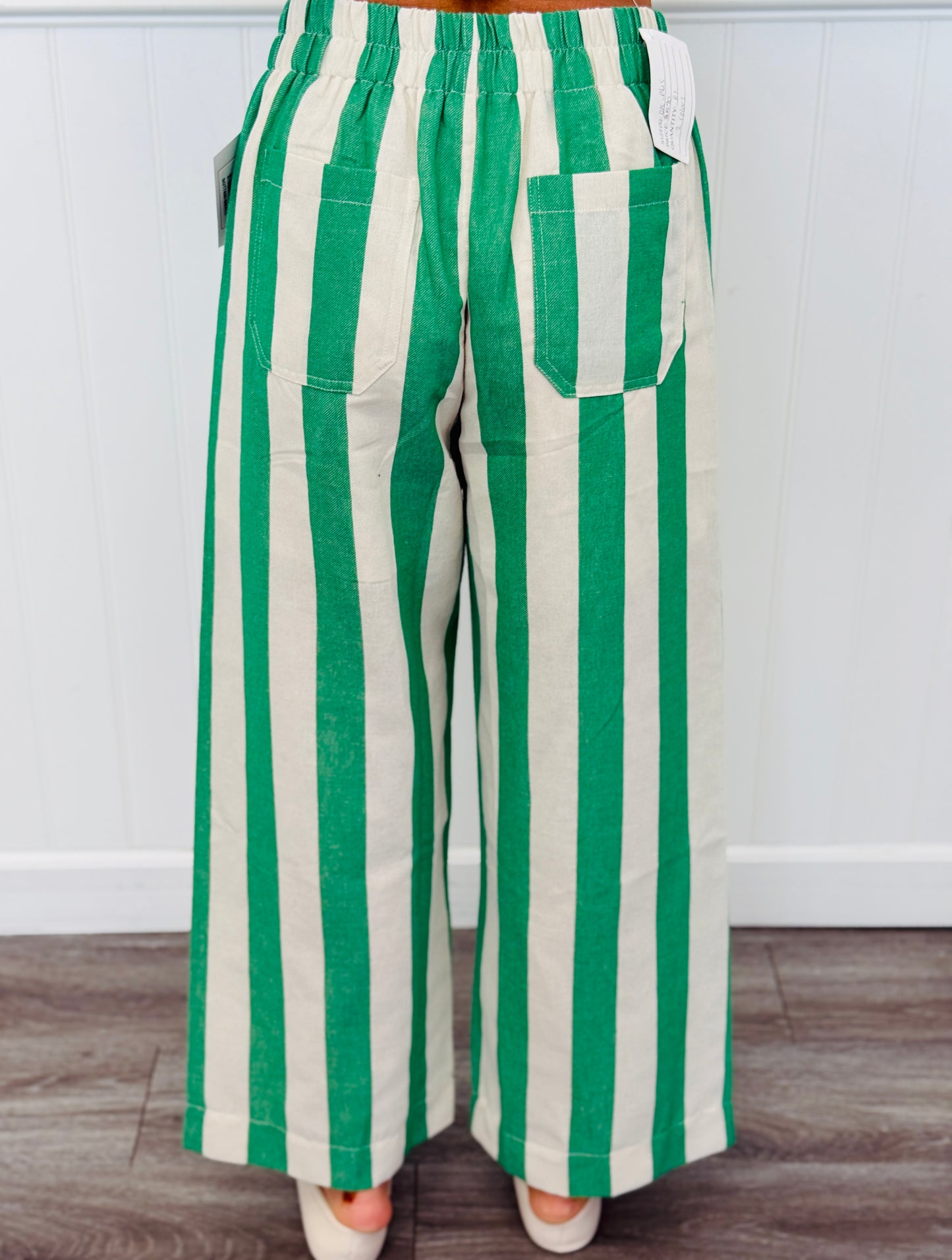 Green Bold Striped Wide Leg Pants (Reg.)