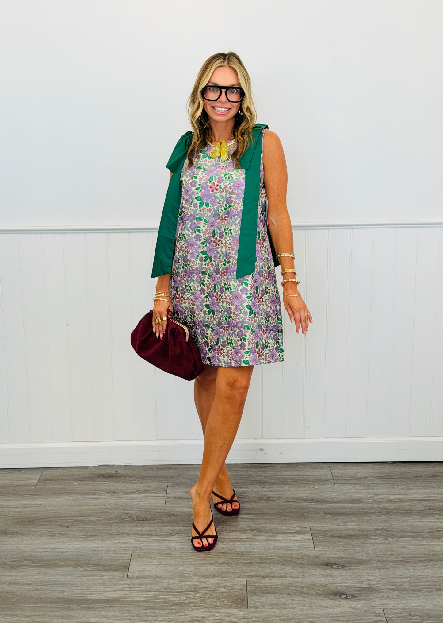 Purple Floral Jacquard Mini Shift Dress (Reg.)