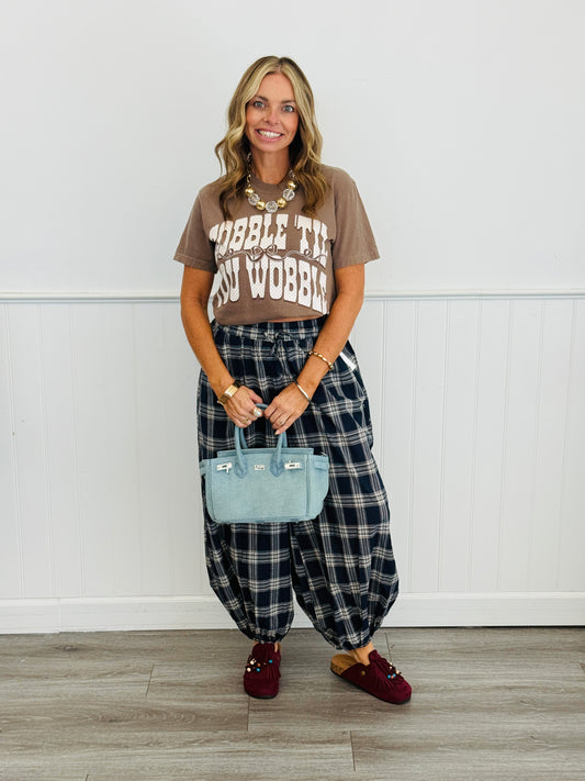 Navy Plaid Baggy Balloon Jogger Pants (Reg.)