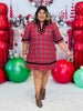 Red Plaid Velvet Trim Mini Dress (Reg & Plus)