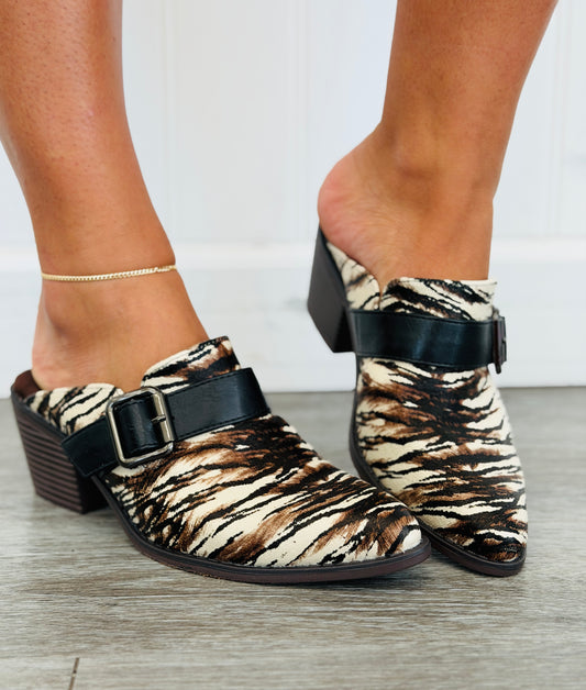 Brown Perfectly Untamed Buckle Mules