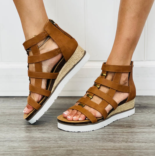 Corkys Cognac Caged Animal Wedge Sandals