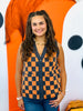 Tangerine/Charcoal Checkered V-Neck Sweater Vest (Reg & Plus)