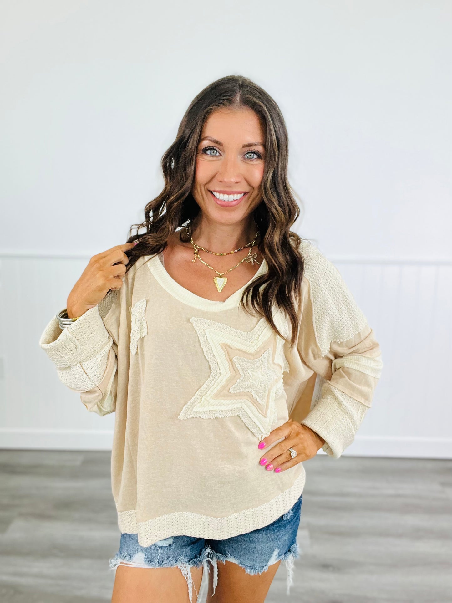 POL Beige Star Patch Contrast Top (Reg)