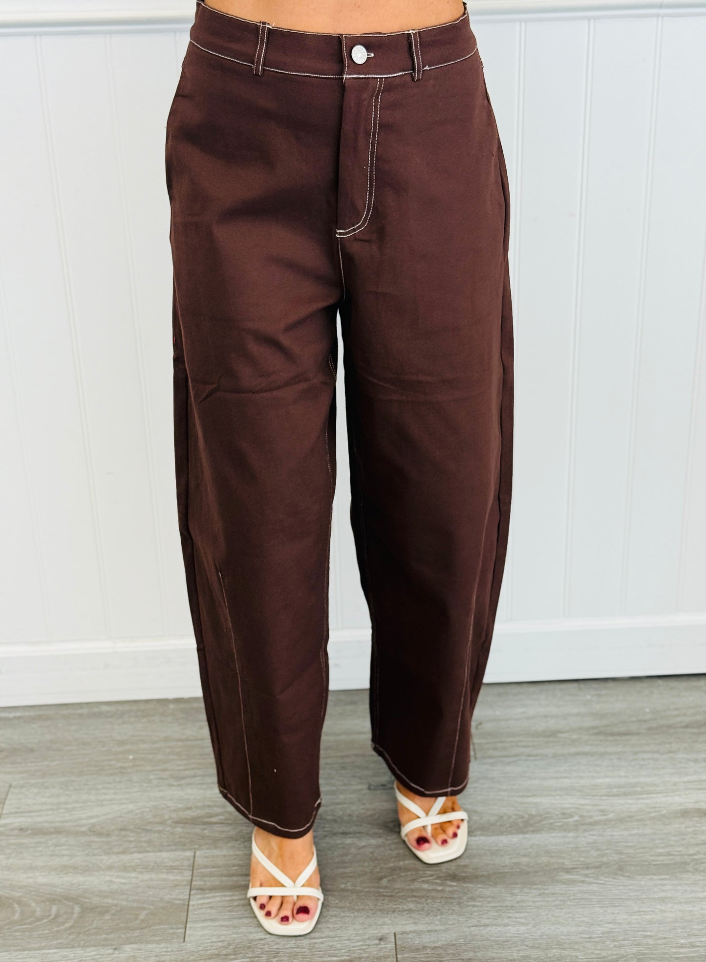 Brown Twill Peplum Top & Pants Set (Reg.)