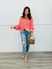 Pink/Orange Striped V-neck Sweater (Reg. and Plus)