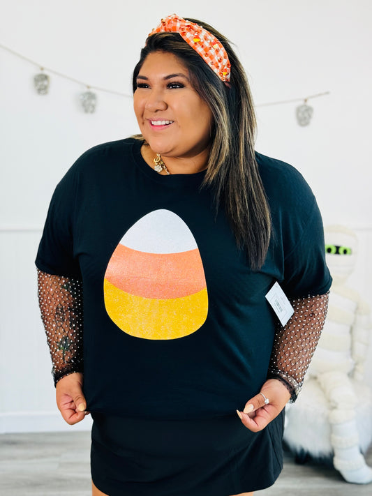 Glitter Candy Corn Graphic Tee (Reg. & Plus)