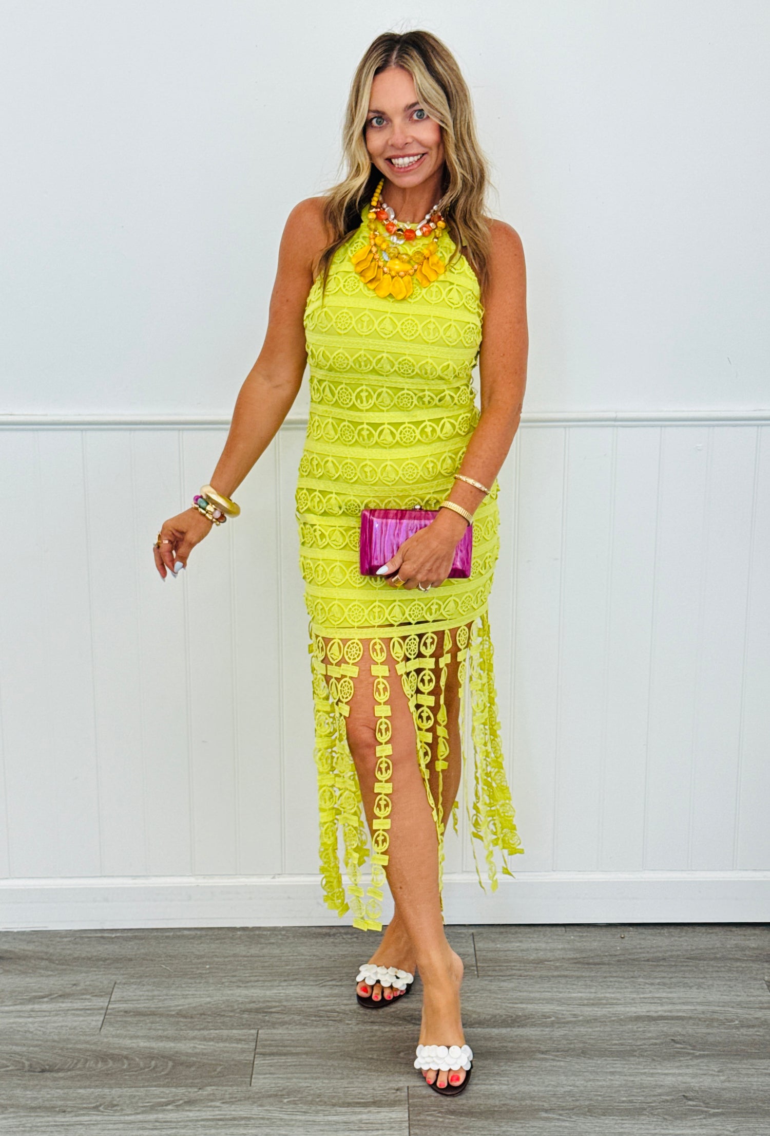 Lime Green Crochet Hourglass Midi Dress (Reg & Plus)