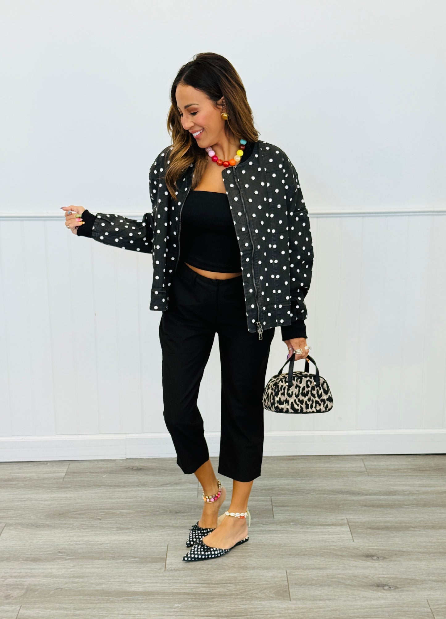 Black Polka Dot Zip Up Jacket (Reg. and Plus)