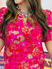 Hot Pink Brocade Oversized Sleeves Mini Dress (Reg. & Plus)
