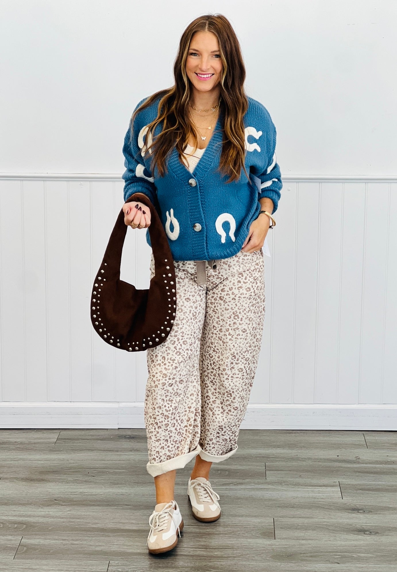Leopard Print Interlaced Belt Barrel Pants (Reg.)