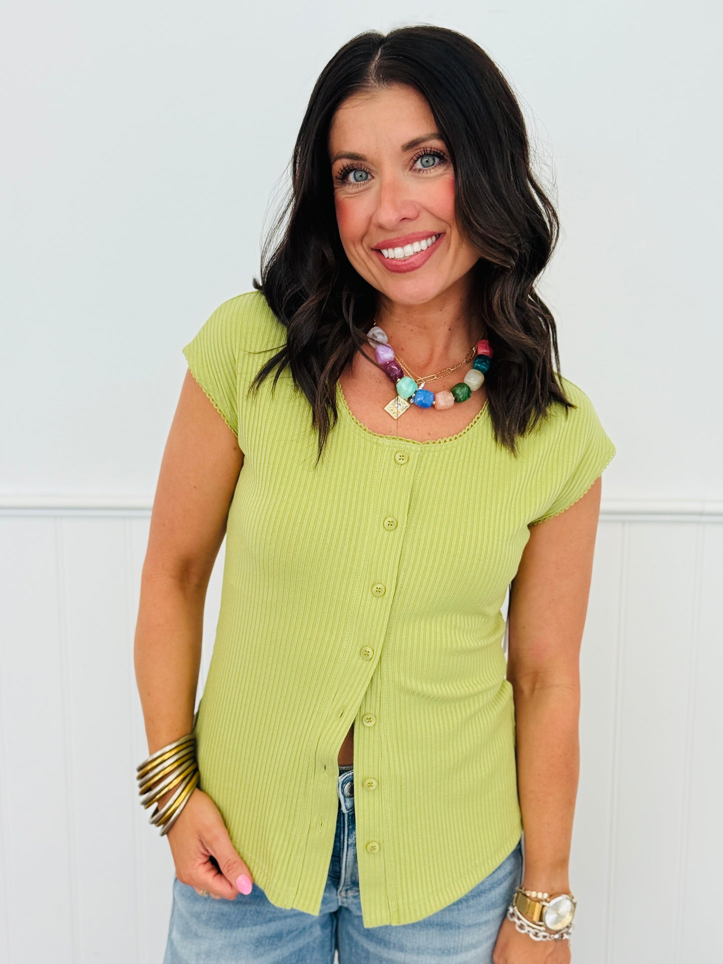 Ribbed Knit Button Up Top (Reg & Plus)-2 Colors