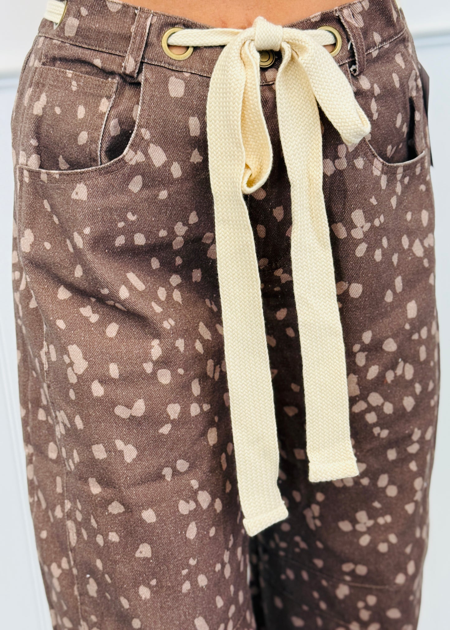 Dark Brown Bambi Print Barrel Pants (Reg.)