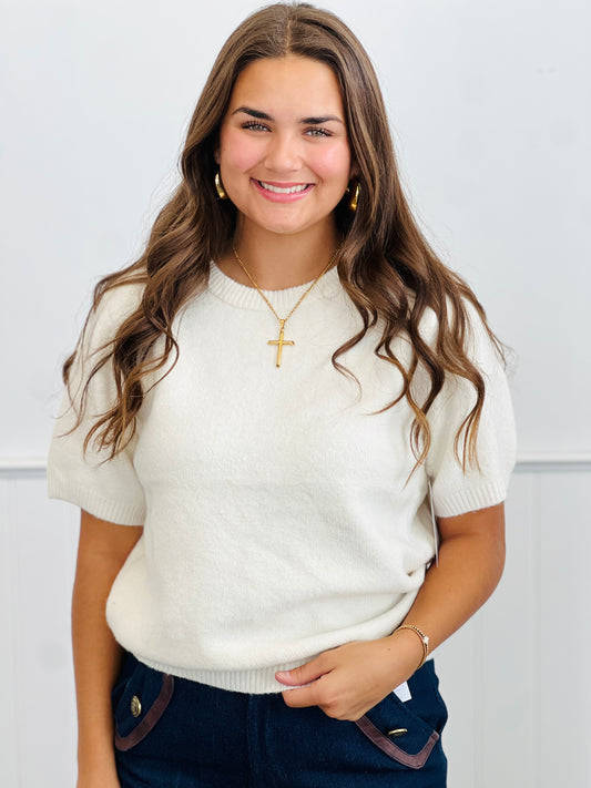 Ivory Mist Short Sleeve Sweater Top (Reg & Plus)