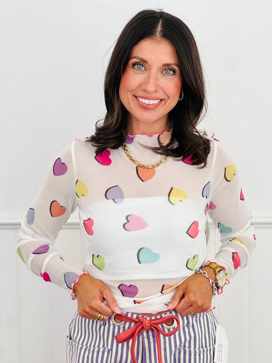 Multi Hearts Mesh LS Top (Reg. and Plus)
