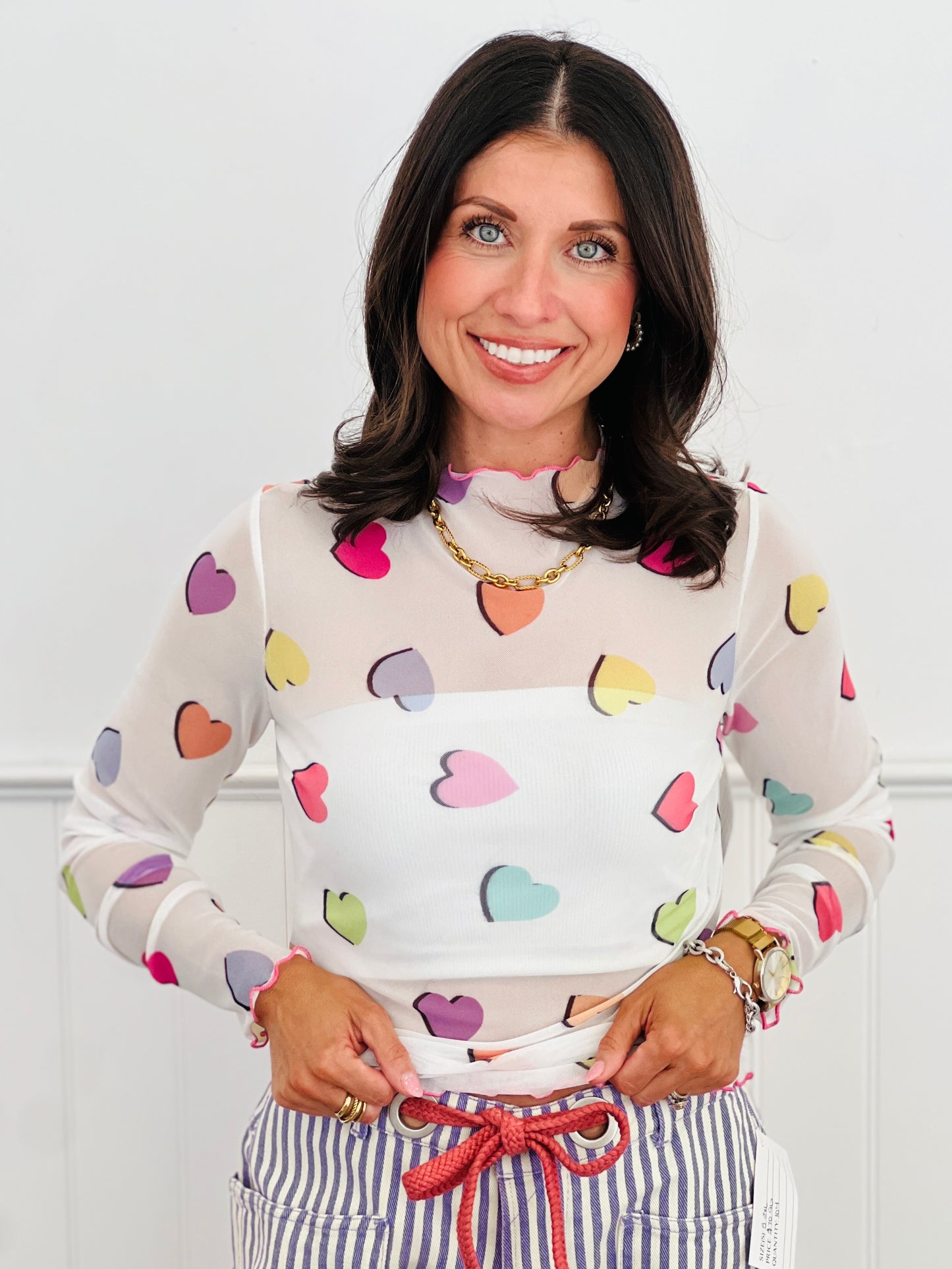 Multi Hearts Mesh LS Top (Reg. and Plus)