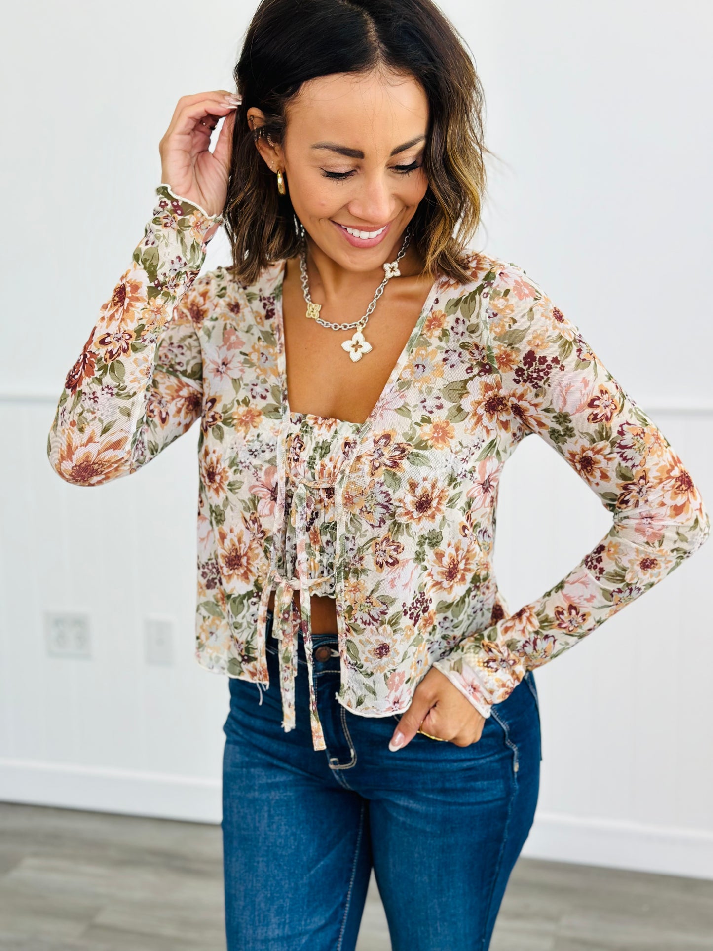 Cream Floral Mesh Bandeau Top (Reg)