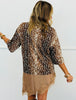 Camel Deer Print Asymmetrical Lace Hem Top (Reg.)
