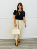 Navy Crochet Tied Collar Sweater Top (Reg.)