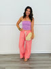 Coral Pink Pinstripe Wide Leg Crop Pants (Reg & Plus)