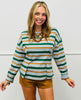 Green/Gray Pleated Waist Striped Top (Reg.)