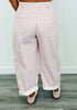 Light Pink Gingham Twill Barrel Pants (Reg.)