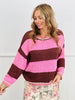 Pink/Brown Stripe Pullover Sweater Top (Reg.)
