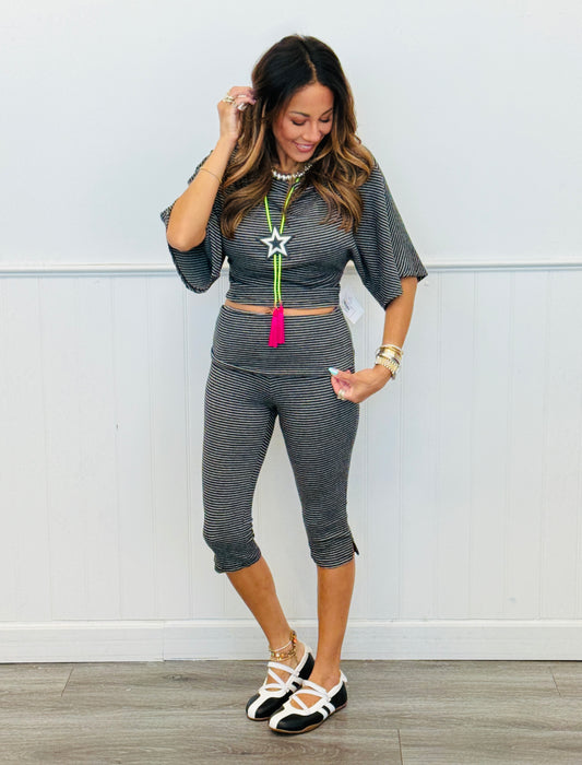Foldover Waistband Stripe Capri Pants (Reg.)