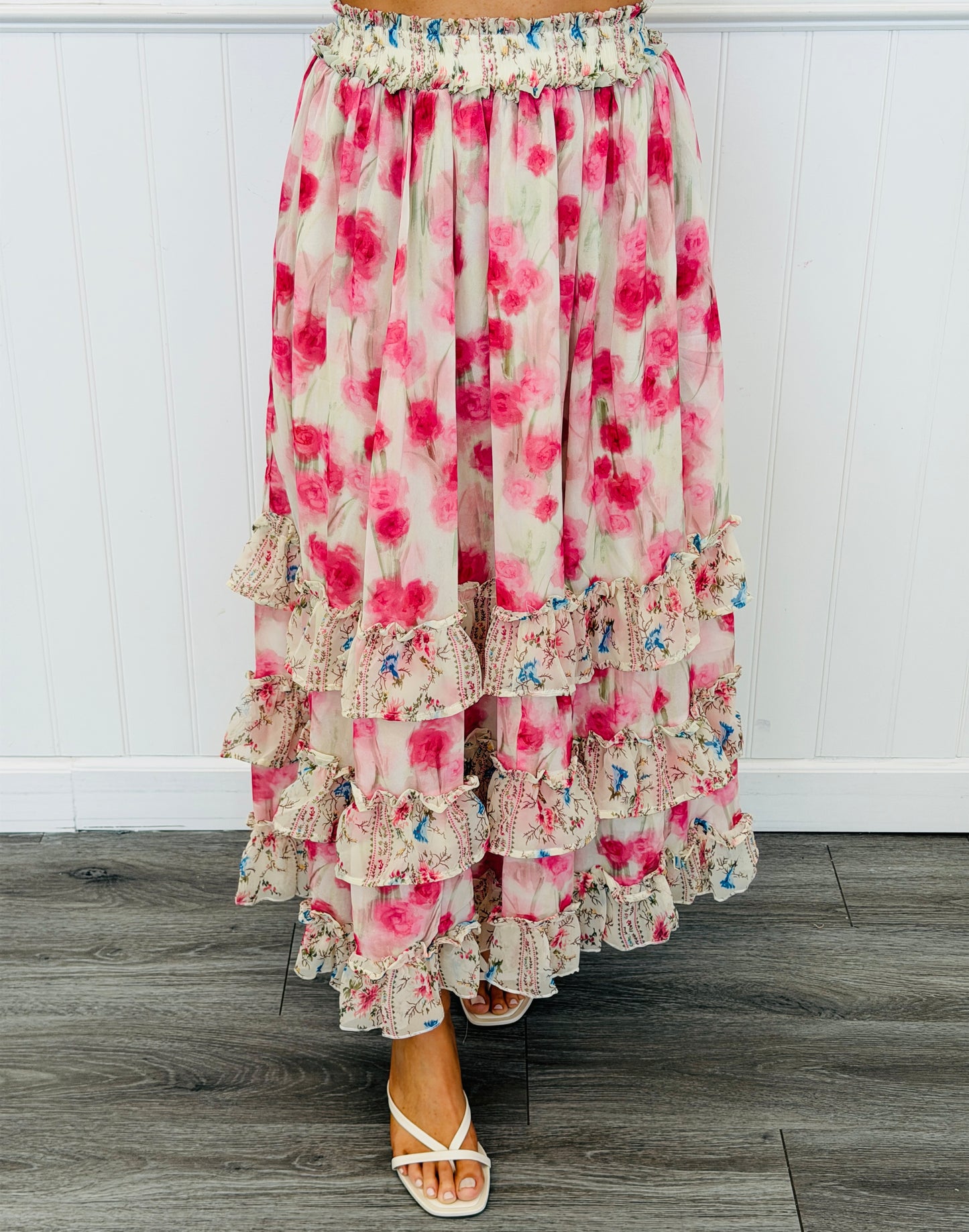 Pink Multi Blurred Floral Maxi Skirt Set (Reg & Plus)