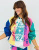 Queen Of Sparkles Multi Colorblock Card Logo Sweatshirt (Reg. and Plus)