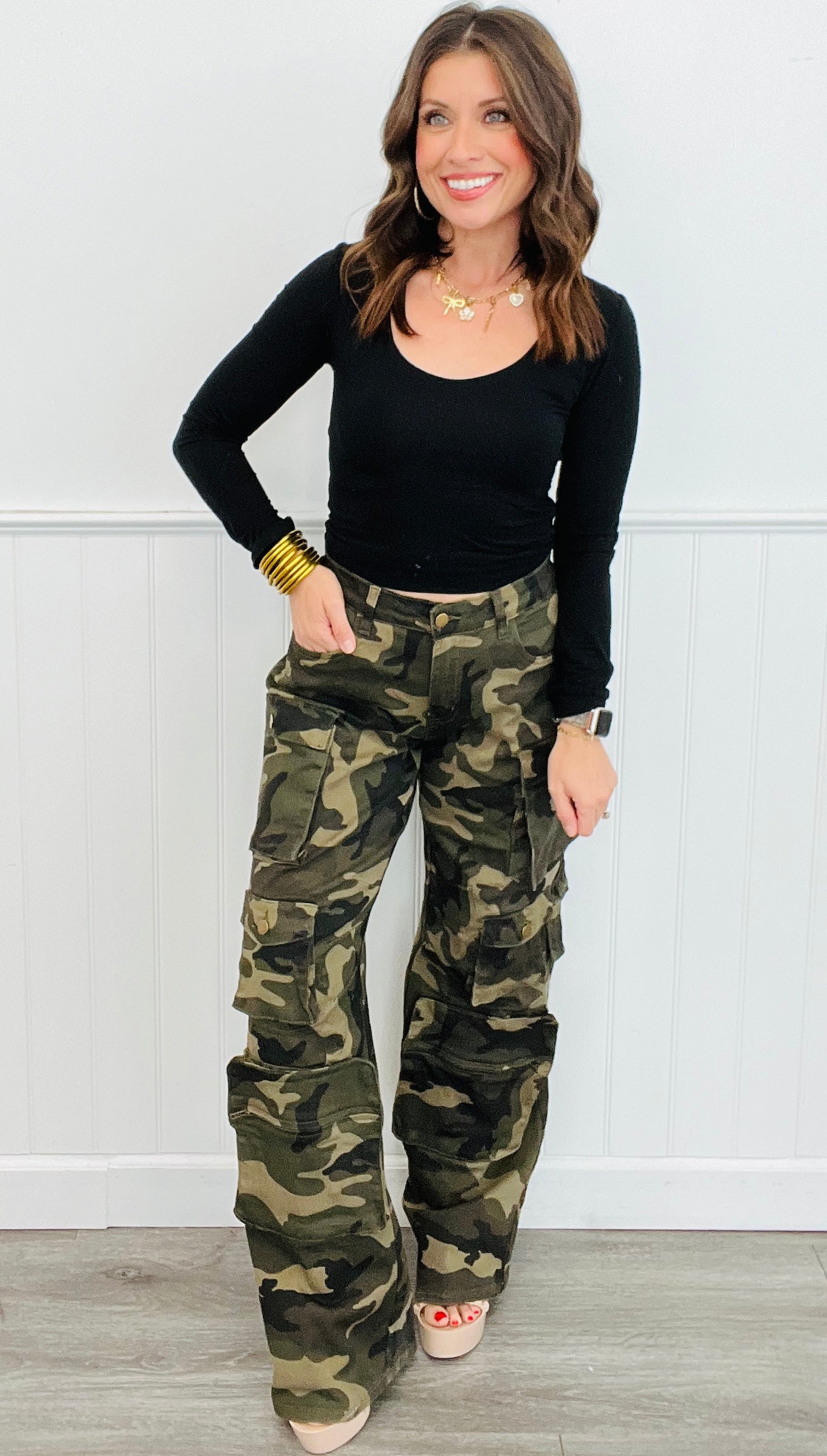 Green Camo Flap & Zip Cargo Pocket Pants (Reg)