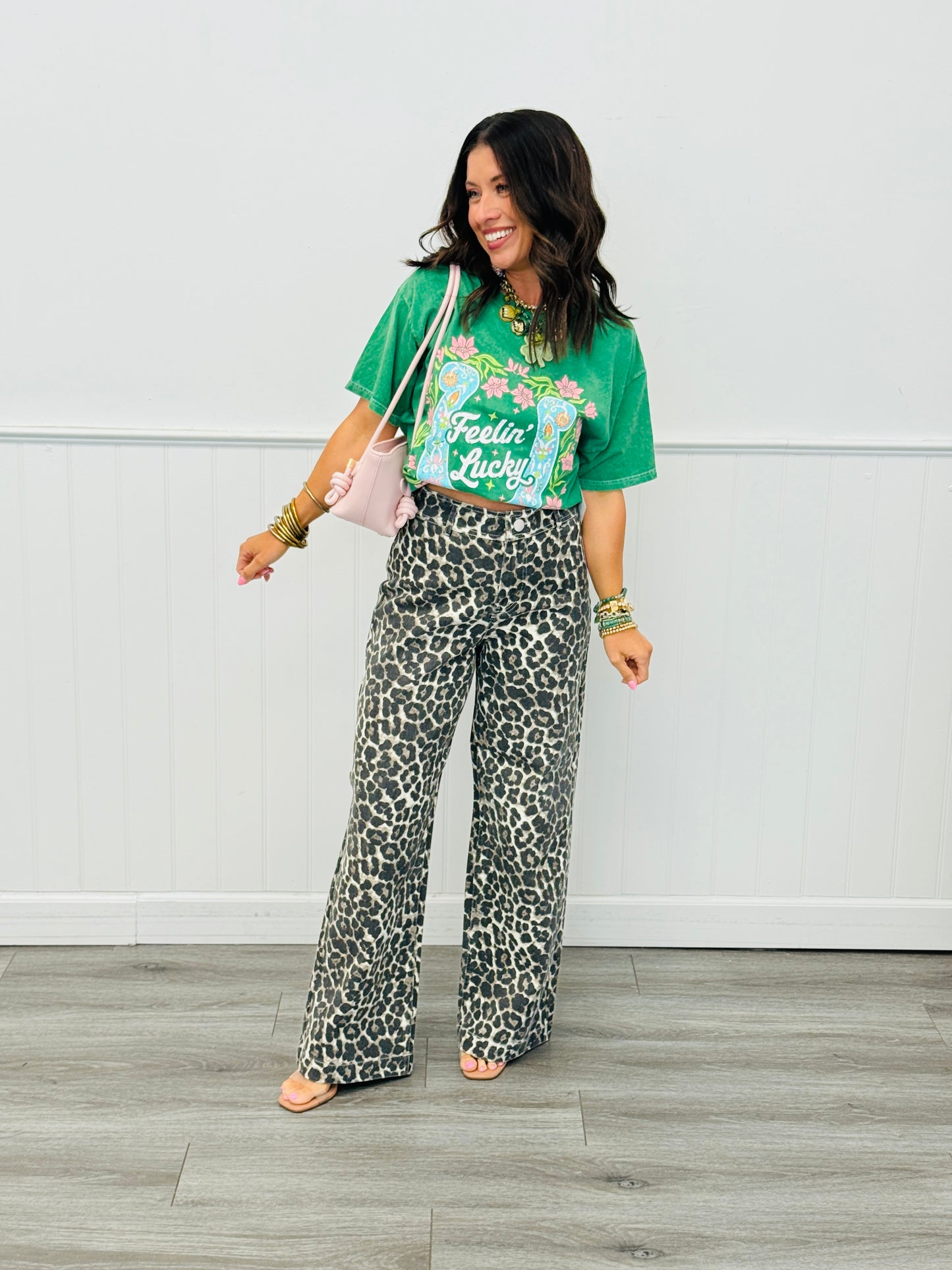 Cream Leopard Print Denim Pants (Reg.)