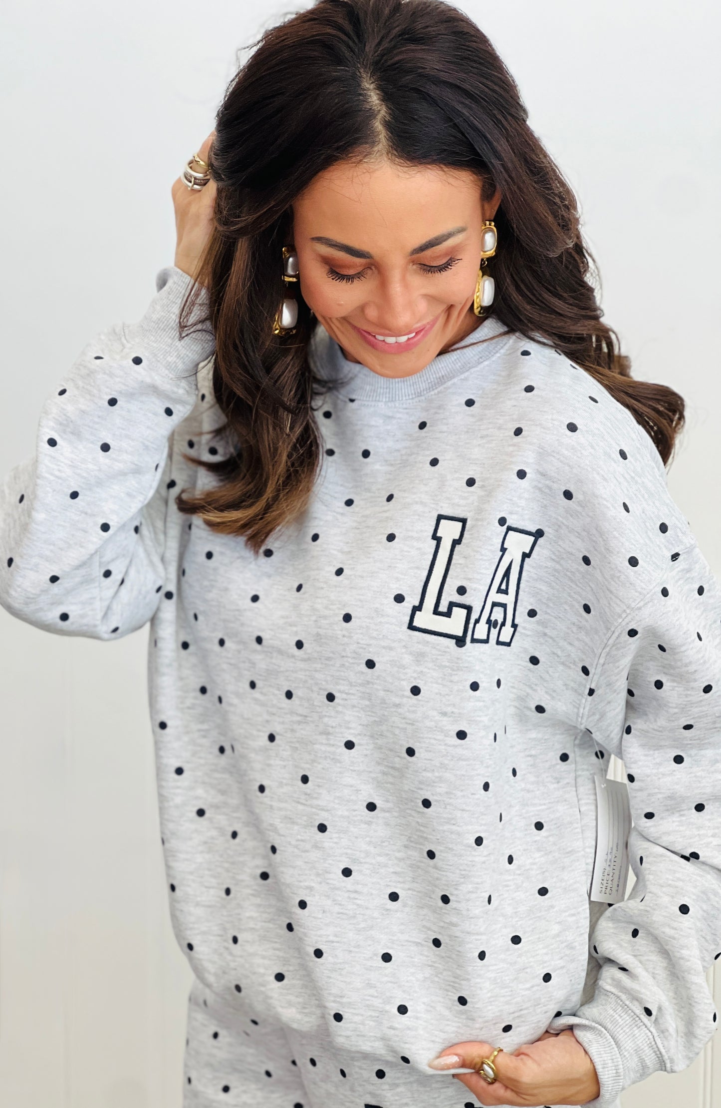 Fleece Polka Dot LA Patch Sweatshirt  (Reg.)-2 Colors