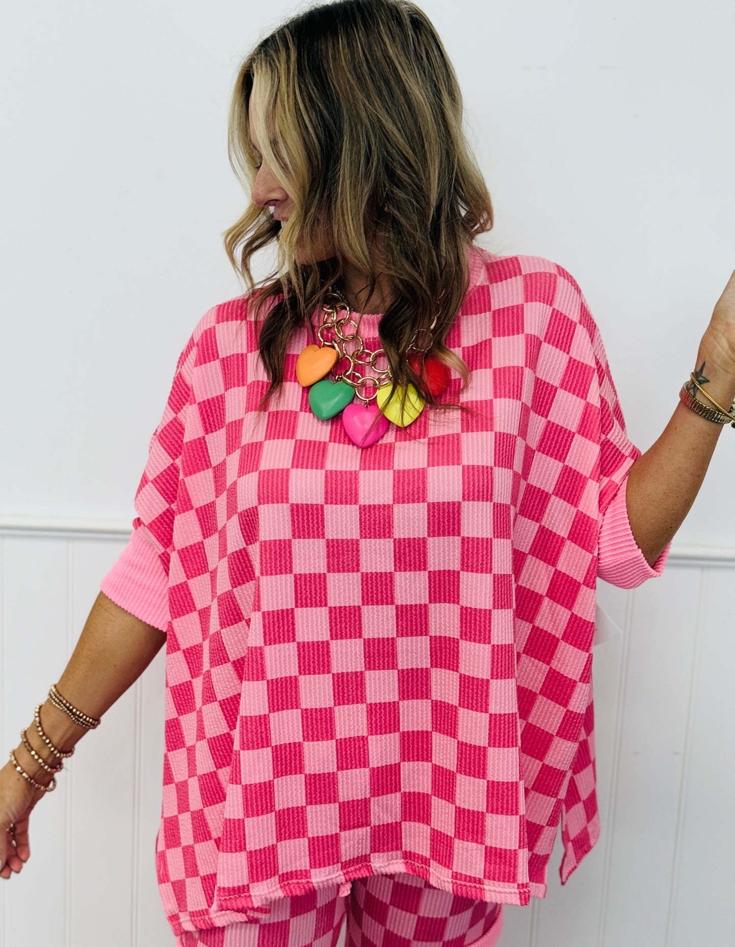Checkerboard Oversized Top (Reg & Plus)-3 Colors
