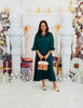 Hunter Green Satin Fur Trim Midi Dress (Reg.)