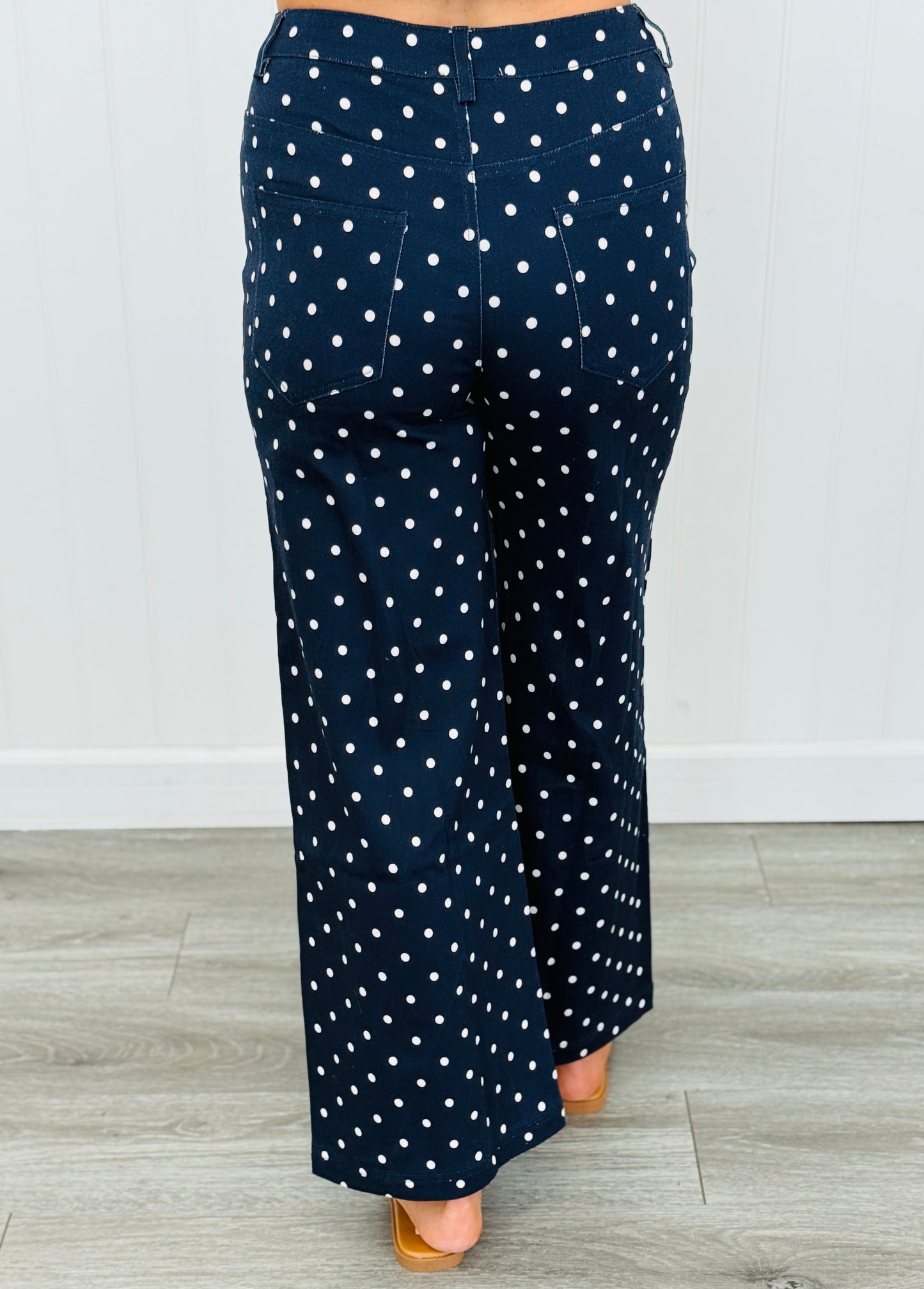 Navy Polka Dot Wide Leg Pants (Reg.)