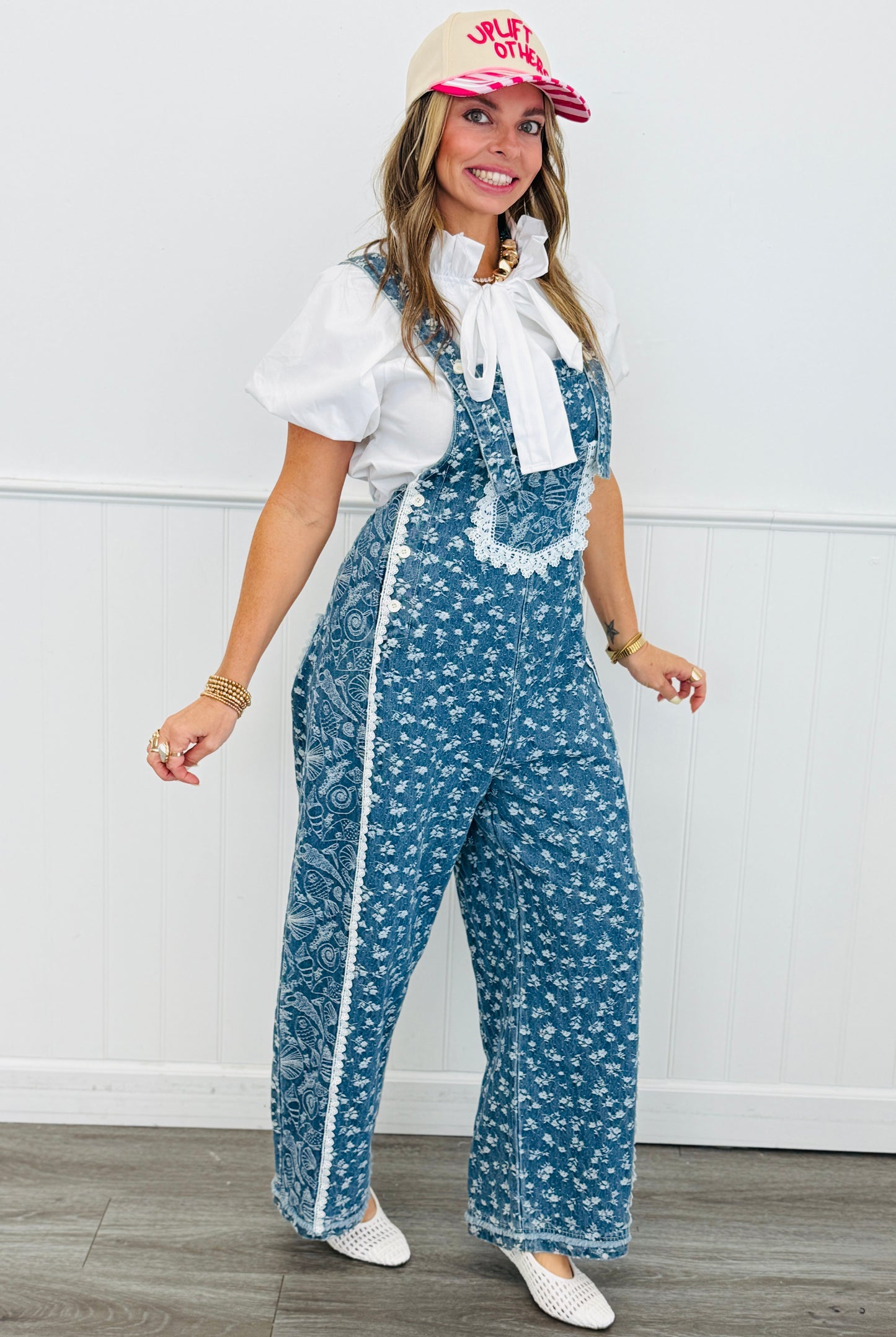 Dark Denim Ditsy Floral Jumpsuit (Reg & Plus)