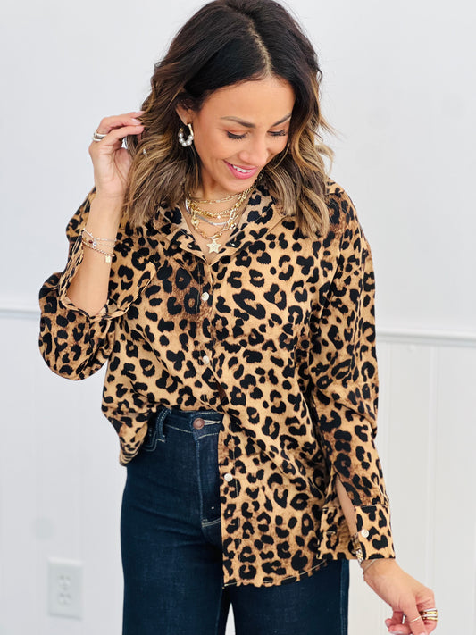 Brown Leopard The Kathryn Button-Up Top (Reg. & Plus)