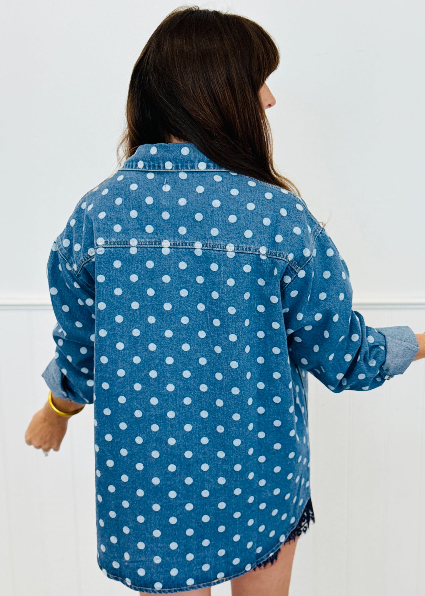 Vintage Wash Denim Polka Dot Shacket (Reg.)