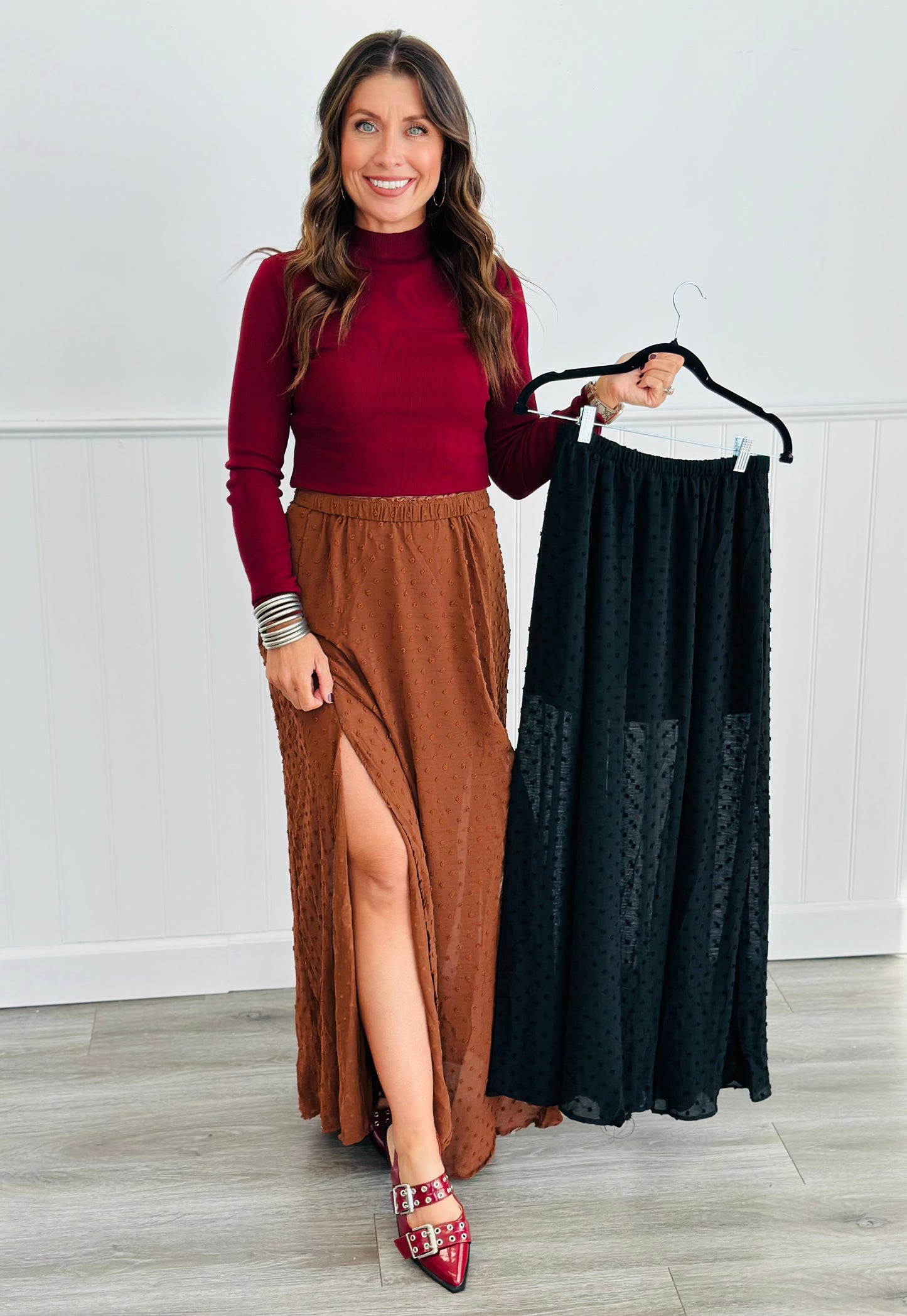 Crinkle Dotted Swiss Maxi Skirt (Reg & Plus)-2 Colors