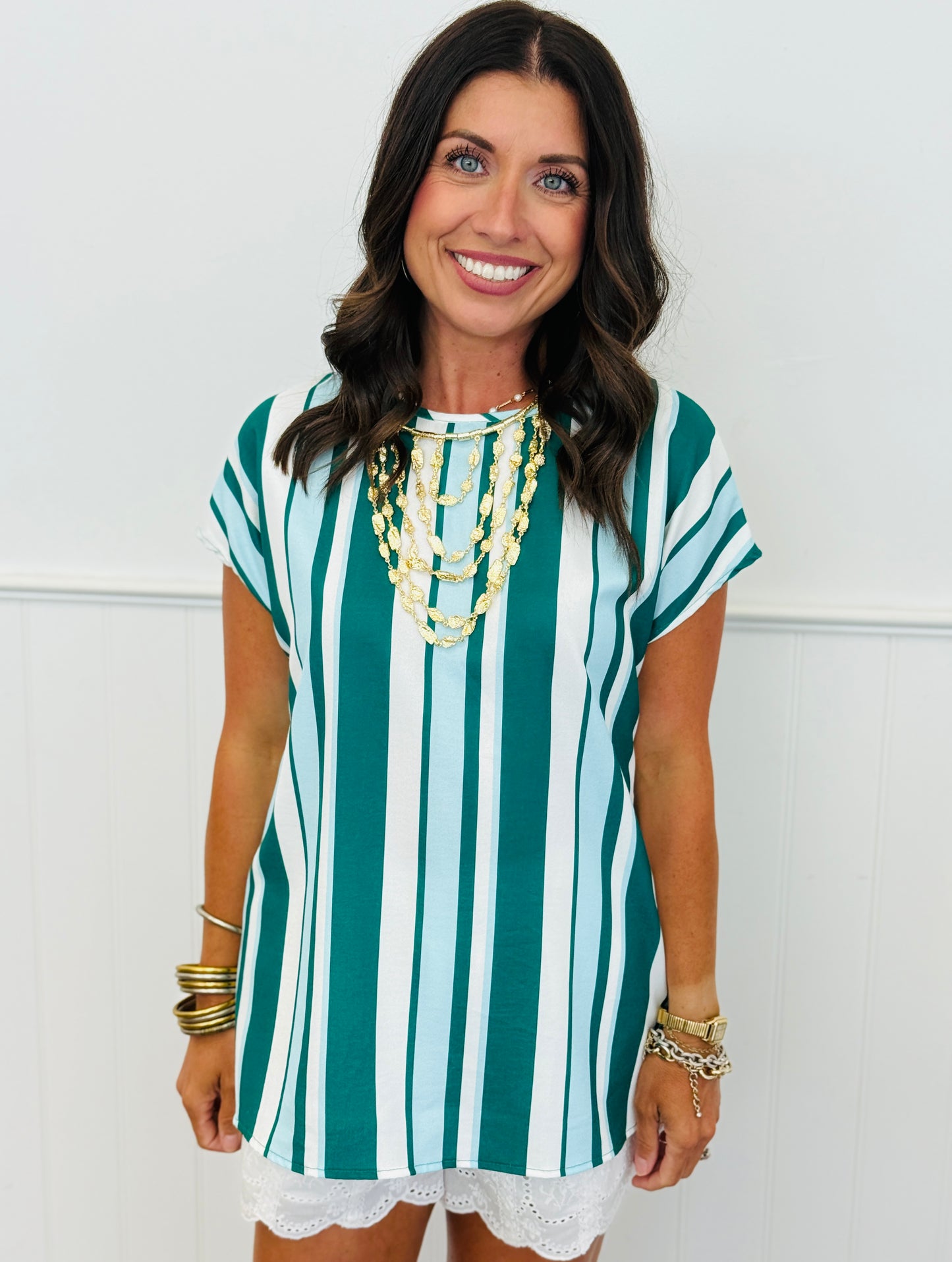 Green/Blue Striped Air Flow Basic Top (Reg.)