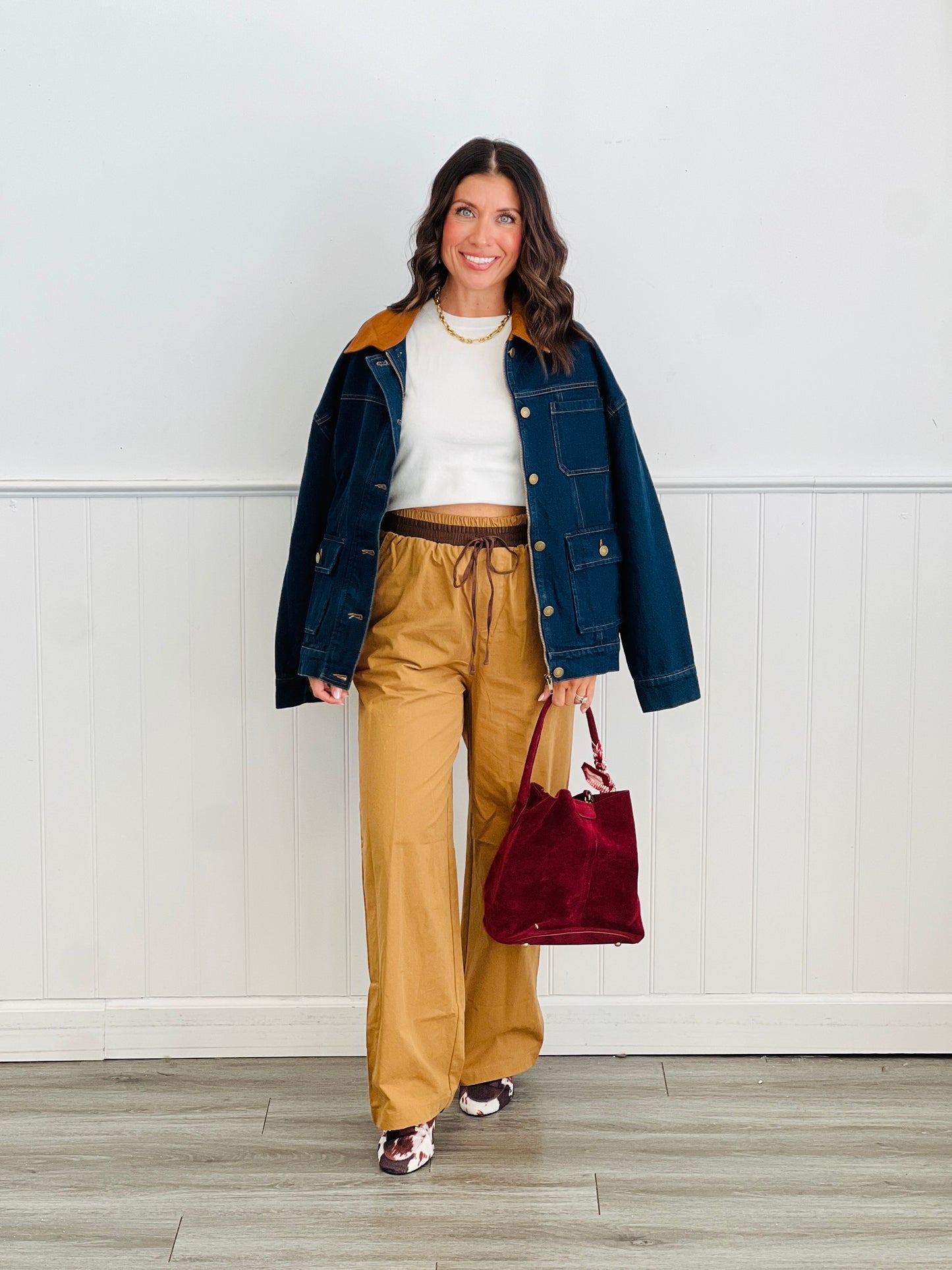 Contrast Waist Tie Pants (Reg.)-2 Colors