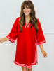 Red Contrast Trim Sailor Collar Midi Dress (Reg & Plus)