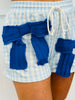 Lt Blue Gingham French Terry Bow Shorts (Reg.)